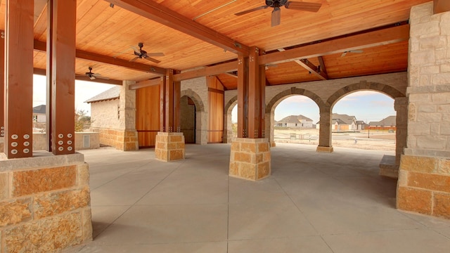 view of patio featuring ceiling fan