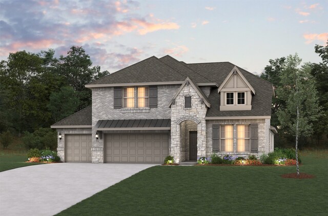 2913 Spring Valley Way, Anna, TX 75409 - french country inspired facade featuring concrete driveway, a front yard, roof with shingles, and stone siding
