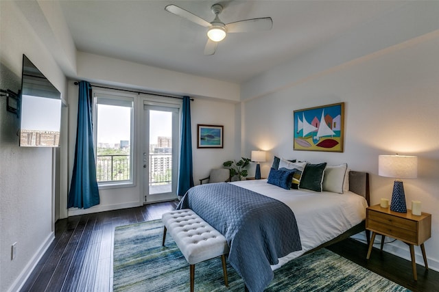 4611 Travis St Unit 1408B, Dallas, TX 75205 - bedroom with access to exterior, baseboards, wood finished floors, and a ceiling fan