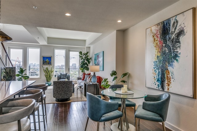 4611 Travis St Unit 1408B, Dallas, TX 75205 - dining space featuring wood finished floors, recessed lighting, and baseboards