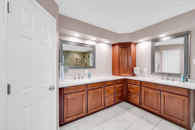 1409 Thames Dr, Plano, TX 75075 - full bath featuring a sink, walk in shower, and double vanity