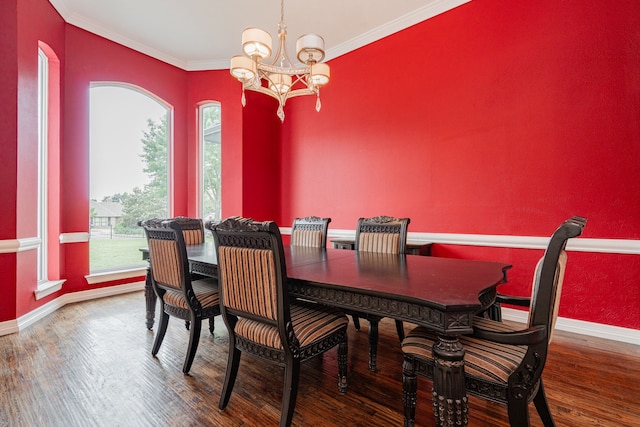 5 Cypress Ct, Heath, TX 75032 - dining space with wood finished floors, baseboards, a chandelier, and crown molding