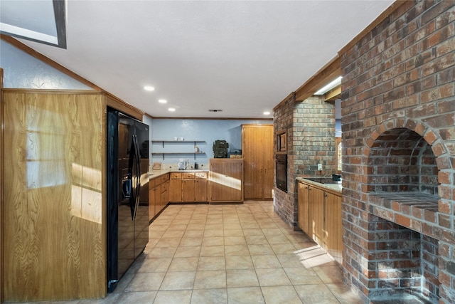 260 Winding Way, Fairfield, TX 75840 - kitchen with black appliances, open shelves, light countertops, crown molding, and recessed lighting