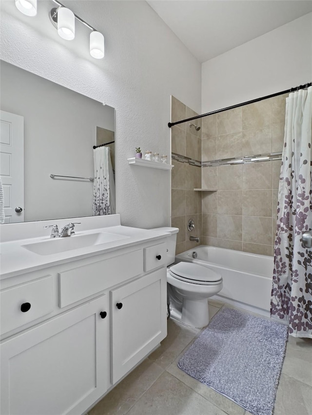 3906 Greenbrier Dr, Melissa, TX 75454 - bathroom featuring toilet, tile patterned floors, vanity, and shower / bath combination with curtain