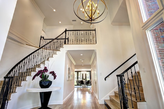 5919 Club Hill Pl, Dallas, TX 75248 - foyer entrance with wood finished floors, a towering ceiling, baseboards, and stairway