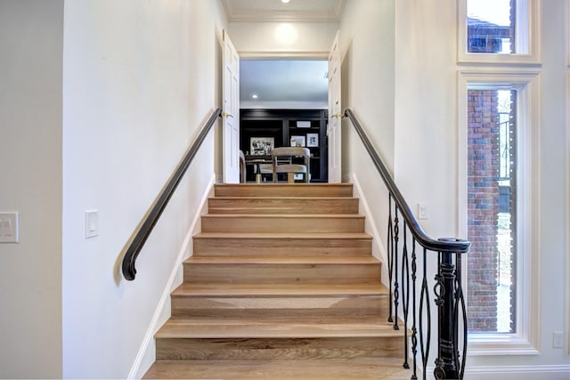 5919 Club Hill Pl, Dallas, TX 75248 - staircase featuring crown molding