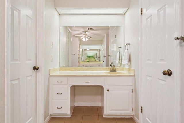 10010 Lost Oak Ridge Dr, Woodway, TX 76712 - bathroom featuring tile patterned floors, vanity, ceiling fan, and baseboards