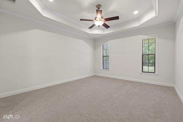 106 Horseguards Ave, Bossier City, LA 71111 - unfurnished room with carpet floors, ornamental molding, baseboards, a raised ceiling, and a ceiling fan