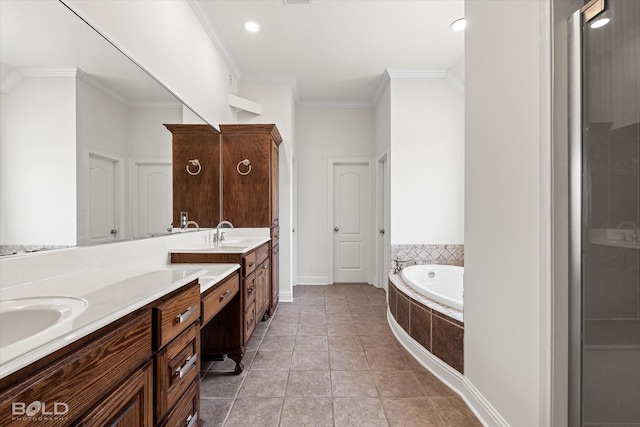 106 Horseguards Ave, Bossier City, LA 71111 - full bathroom featuring double vanity, ornamental molding, baseboards, a bath, and a sink