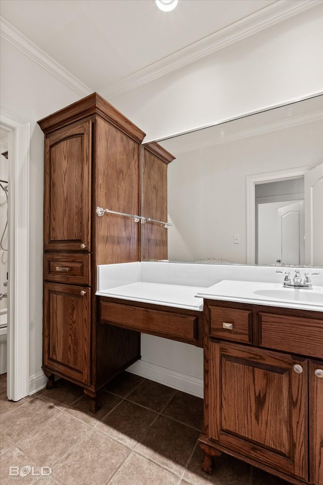 106 Horseguards Ave, Bossier City, LA 71111 - bathroom with vanity, ornamental molding, tile patterned flooring, and toilet