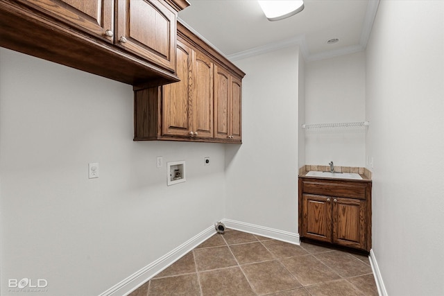 106 Horseguards Ave, Bossier City, LA 71111 - laundry room featuring hookup for an electric dryer, crown molding, cabinet space, a sink, and hookup for a washing machine