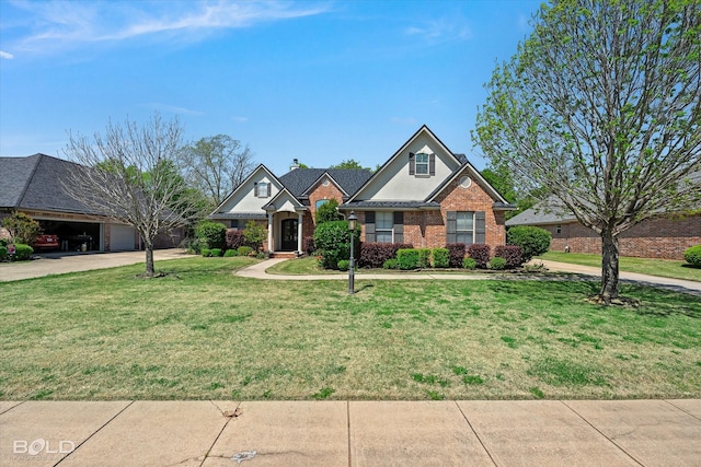 106 Horseguards Ave, Bossier City, LA 71111 - craftsman-style house featuring brick siding, a chimney, driveway, and a front yard