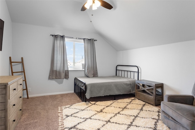 3918 Holly Springs Ln, Kaufman, TX 75142 - bedroom with baseboards, a ceiling fan, light carpet, and lofted ceiling