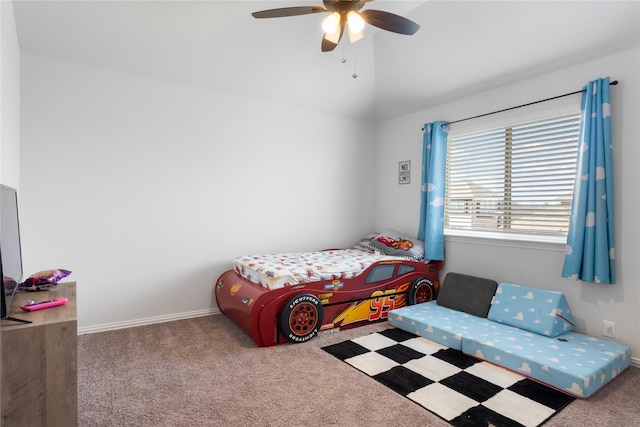 3918 Holly Springs Ln, Kaufman, TX 75142 - bedroom with ceiling fan, baseboards, lofted ceiling, and carpet