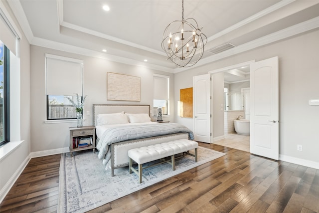 781 Star Meadow Dr, Prosper, TX 75078 - bedroom with a raised ceiling, a notable chandelier, multiple windows, and visible vents