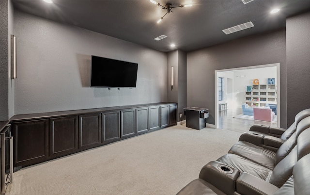 781 Star Meadow Dr, Prosper, TX 75078 - home theater room featuring a textured wall, recessed lighting, visible vents, and carpet floors
