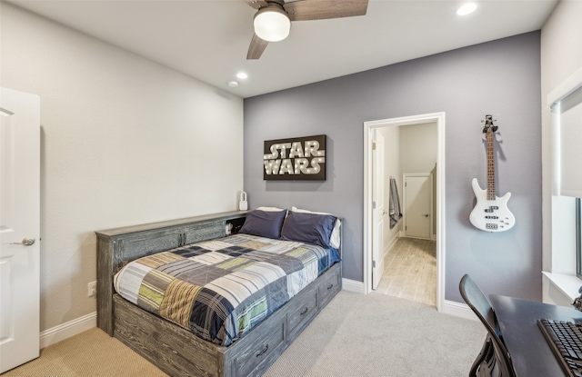 781 Star Meadow Dr, Prosper, TX 75078 - bedroom with ceiling fan, recessed lighting, light colored carpet, and baseboards