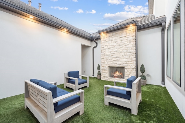 781 Star Meadow Dr, Prosper, TX 75078 - view of patio / terrace with an outdoor living space with a fireplace