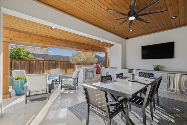 781 Star Meadow Dr, Prosper, TX 75078 - view of patio featuring a ceiling fan, outdoor dining space, and fence