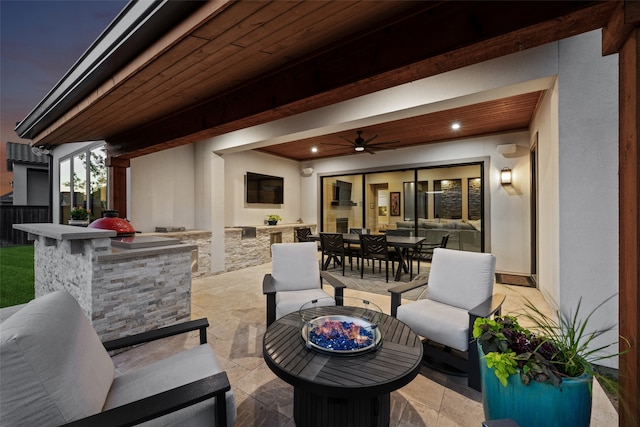 781 Star Meadow Dr, Prosper, TX 75078 - view of patio with a ceiling fan, an outdoor kitchen, an outdoor hangout area, and outdoor dining area