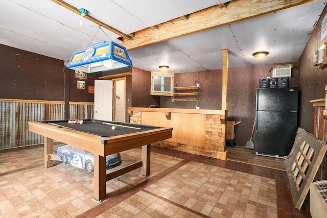game room with brick patterned floor and pool table
