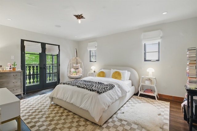6955 Lakewood Blvd, Dallas, TX 75214 - bedroom featuring french doors, wood finished floors, access to outside, baseboards, and recessed lighting