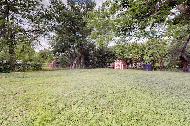 view of yard with an outbuilding and a shed