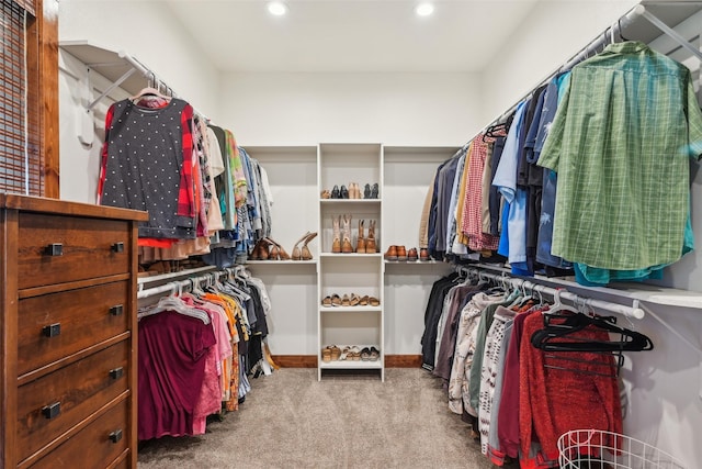 walk in closet with carpet flooring