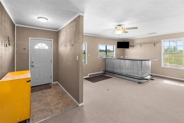 9518 County Road 913, Godley, TX 76044 - foyer featuring visible vents, a textured ceiling, baseboards, and ceiling fan