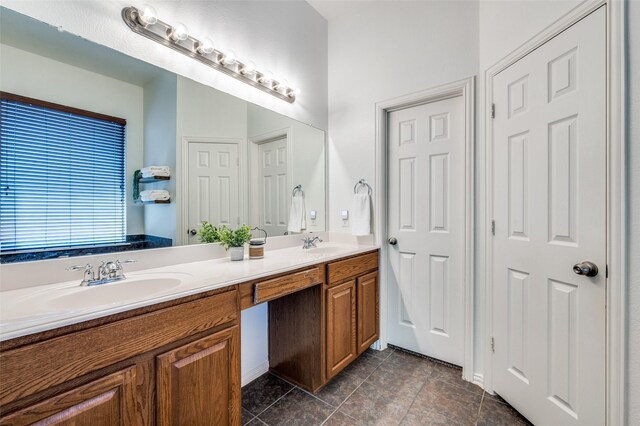 full bathroom with double vanity and tile patterned floors
