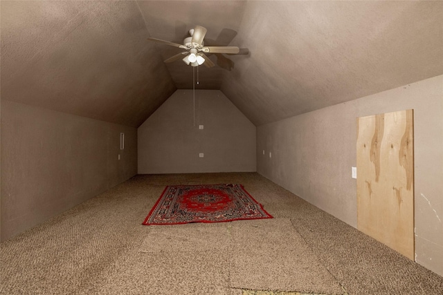 576 County Road 3555, Paradise, TX 76073 - additional living space with ceiling fan, carpet flooring, vaulted ceiling, and a textured ceiling