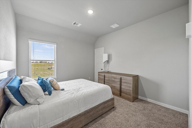 3506 Riley St, Fate, TX 75087 - carpeted bedroom featuring recessed lighting, lofted ceiling, visible vents, and baseboards