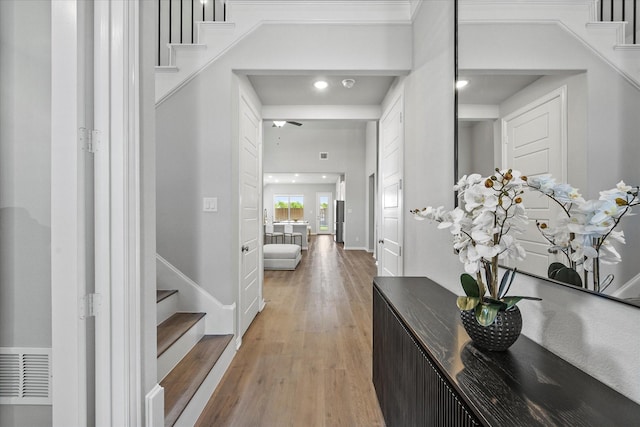 3506 Riley St, Fate, TX 75087 - entryway with baseboards, recessed lighting, stairs, and light wood-style floors