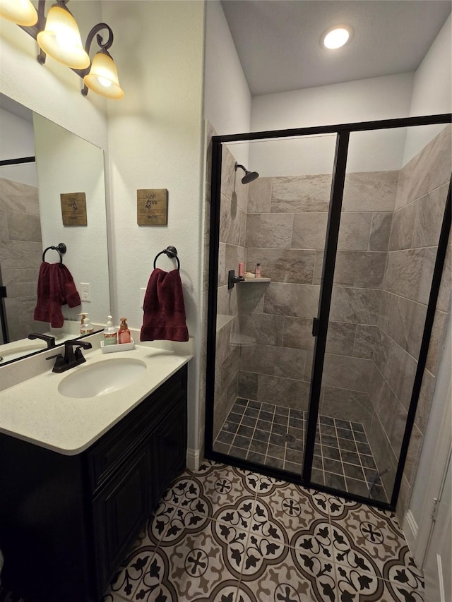 9812 El Colina Dr, Fort Worth, TX 76179 - full bath featuring a shower stall, tile patterned floors, and vanity