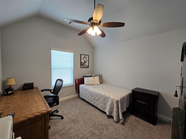 9812 El Colina Dr, Fort Worth, TX 76179 - carpeted bedroom with a ceiling fan, baseboards, lofted ceiling, and visible vents