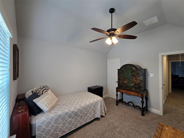 9812 El Colina Dr, Fort Worth, TX 76179 - bedroom featuring visible vents, carpet floors, multiple windows, and lofted ceiling