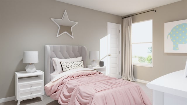 bedroom featuring carpet floors and baseboards