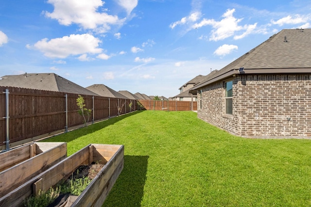 view of yard featuring a fenced backyard and a vegetable garden