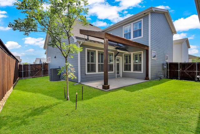 14229 Walsh Ave, Fort Worth, TX 76008 - rear view of house featuring ceiling fan, cooling unit, a gate, and a patio