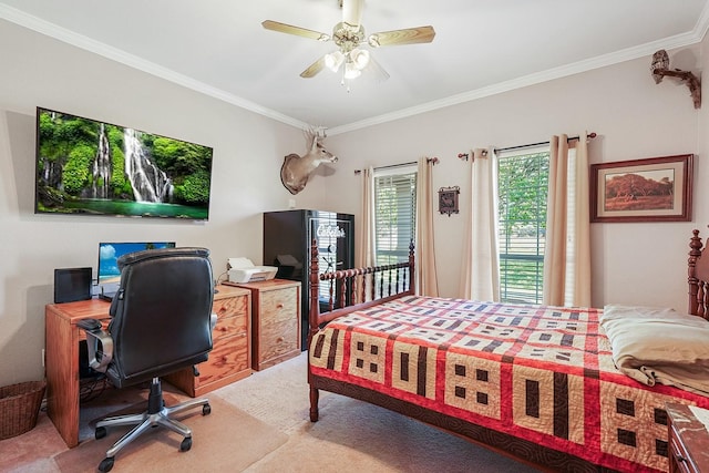 104 Fm 2450, Krum, TX 76249 - bedroom with ornamental molding, light carpet, an office area, and ceiling fan