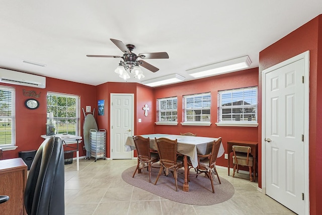 104 Fm 2450, Krum, TX 76249 - dining area with a wall unit AC, a ceiling fan, and light tile patterned floors
