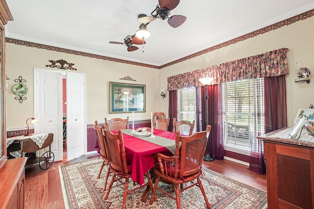 104 Fm 2450, Krum, TX 76249 - dining area with a ceiling fan, light wood-style floors, ornamental molding, and baseboards