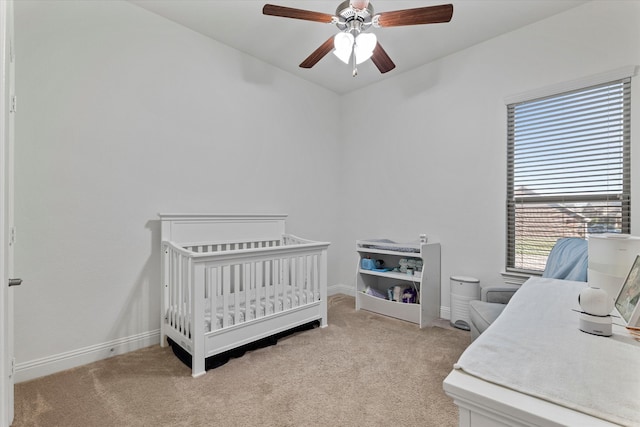 525 Northwood Dr, Oak Point, TX 75068 - bedroom featuring carpet floors, ceiling fan, baseboards, a nursery area, and vaulted ceiling