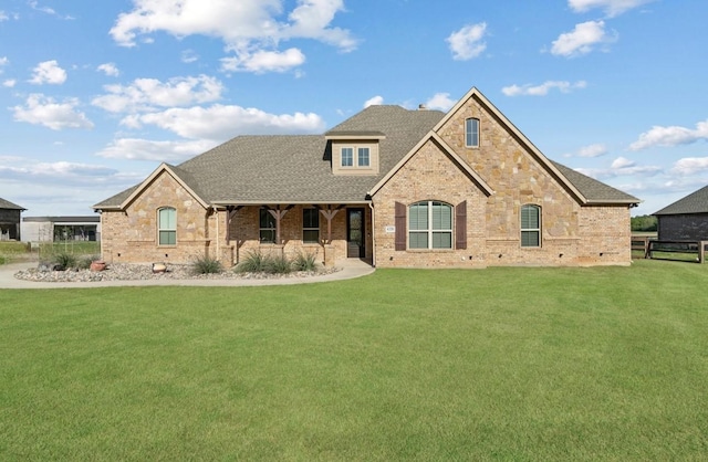 8370 Old Springtown Rd, Springtown, TX 76082 - view of front of home featuring brick siding, a shingled roof, fence, and a front yard