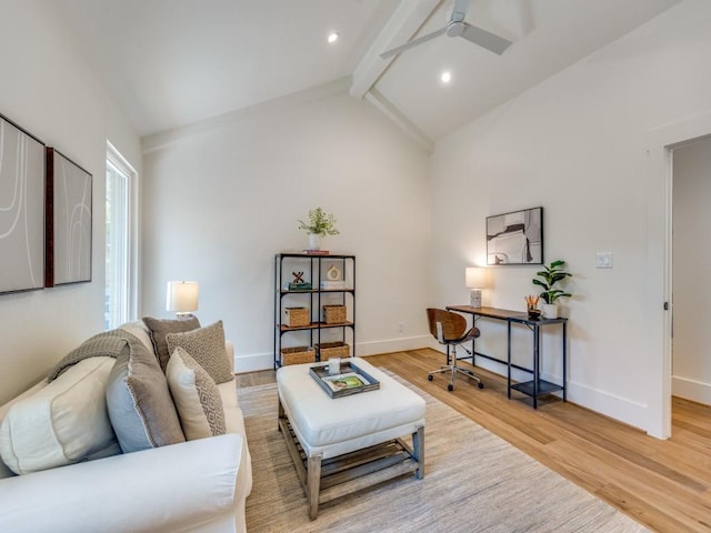6909 Middle Cove Dr, Dallas, TX 75248 - living area featuring light wood finished floors, baseboards, beam ceiling, and ceiling fan