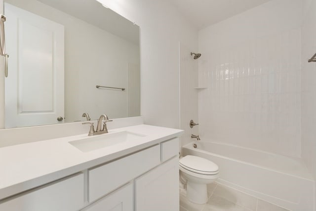 full bath with toilet, vanity,  shower combination, and tile patterned flooring