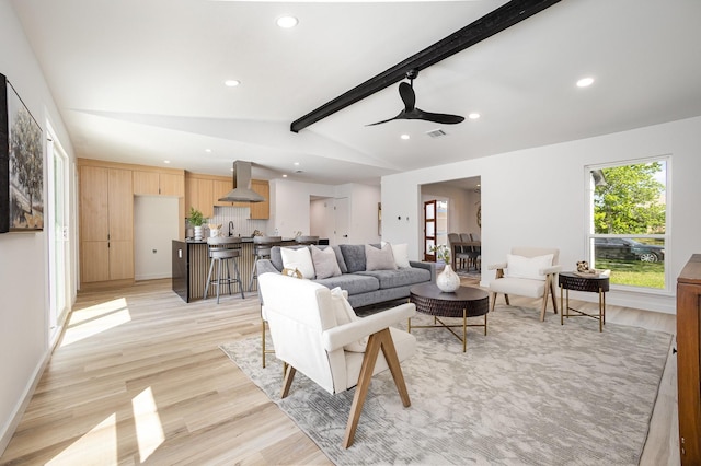 5629 Terry St, The Colony, TX 75056 - living area featuring light wood-style floors, ceiling fan, baseboards, and recessed lighting