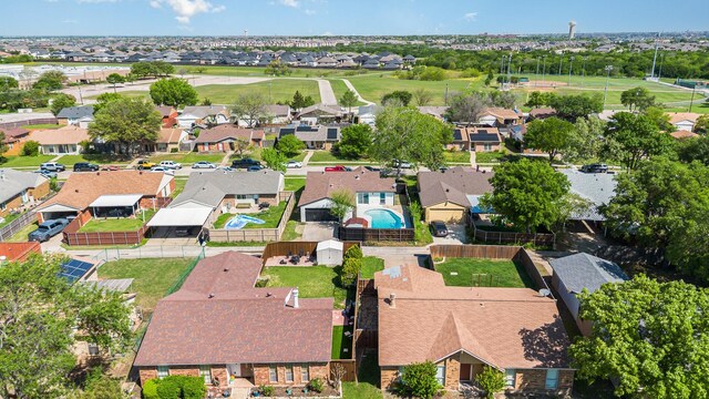 5629 Terry St, The Colony, TX 75056 - view of pool with a storage shed, a fenced backyard, an outbuilding, and a patio
