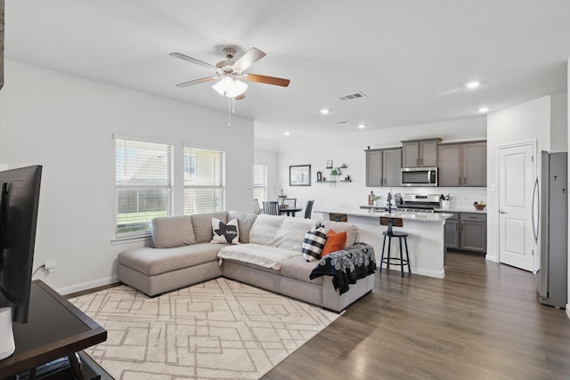 903 Saddle Club Way, Princeton, TX 75407 - living area with a ceiling fan, recessed lighting, and dark wood finished floors