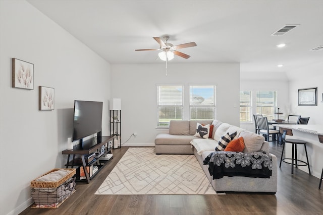 903 Saddle Club Way, Princeton, TX 75407 - living area featuring ceiling fan, dark wood finished floors, and recessed lighting